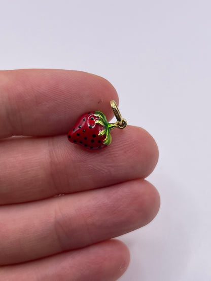 9ct gold enamelled strawberry charm