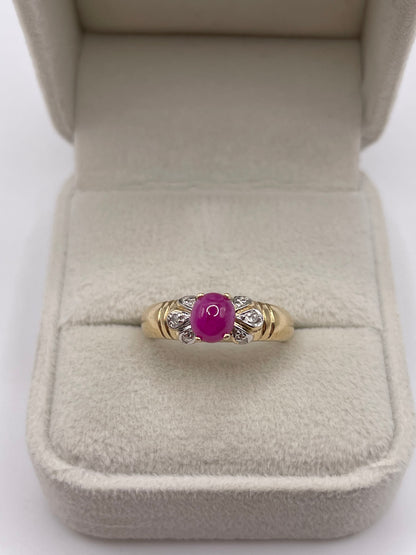9ct gold cabochon ruby and diamond ring