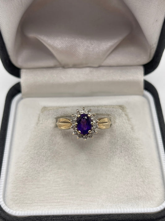 9ct gold amethyst and diamond ring