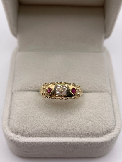 9ct gold ruby and pearl ring