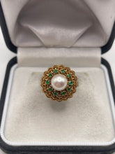 Load image into Gallery viewer, 14ct gold pearl and emerald ring
