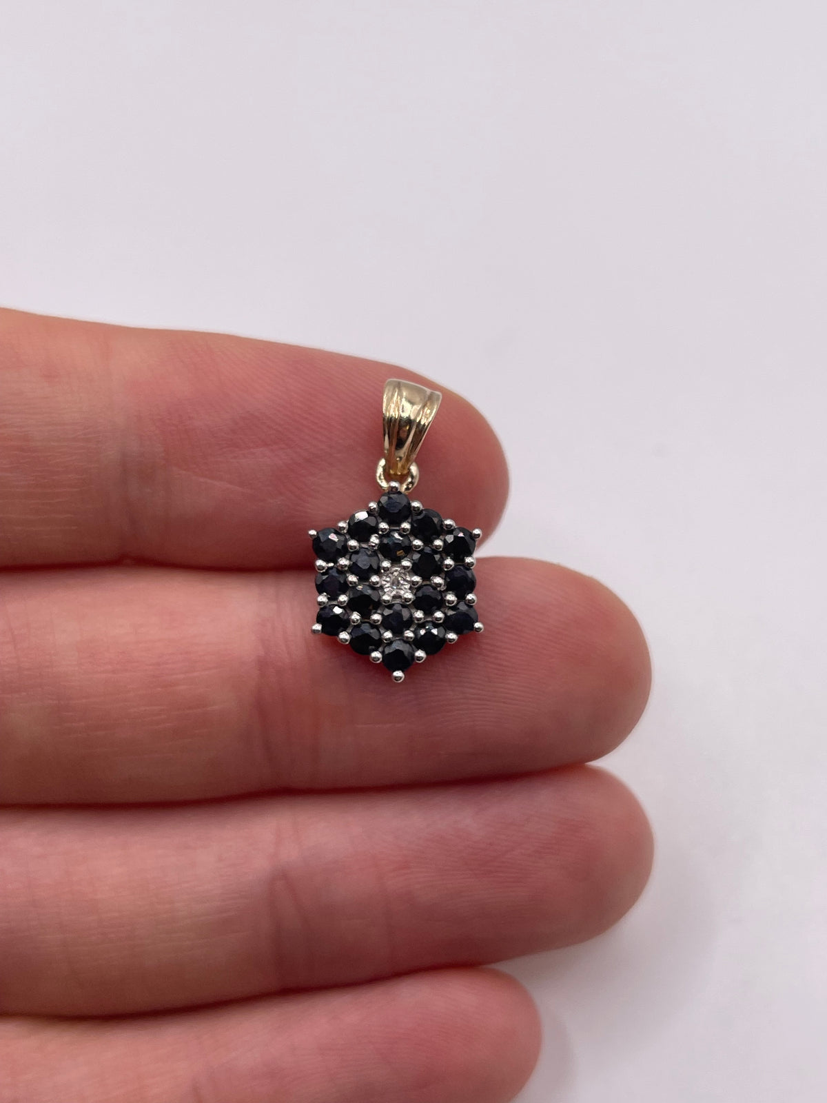 9ct gold sapphire and diamond pendant