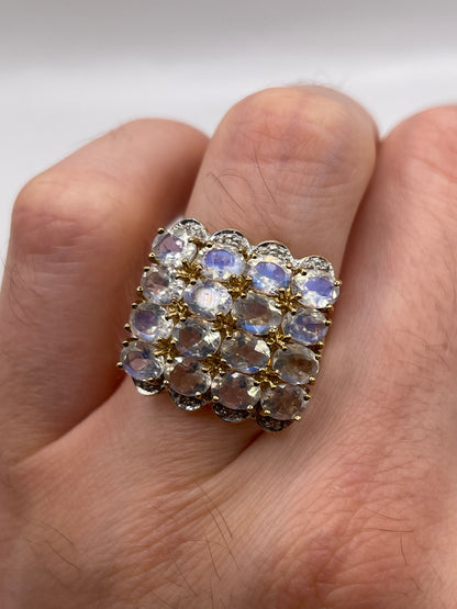 9ct gold rainbow moonstone and diamond ring