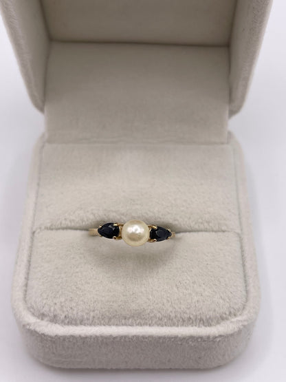 9ct gold pearl and sapphire ring
