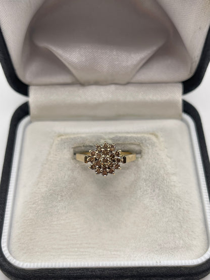 9ct gold cognac diamond cluster ring