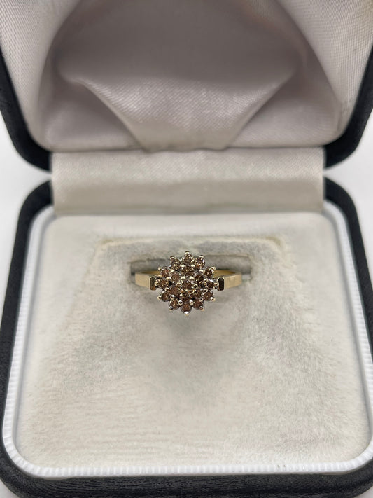 9ct gold cognac diamond cluster ring