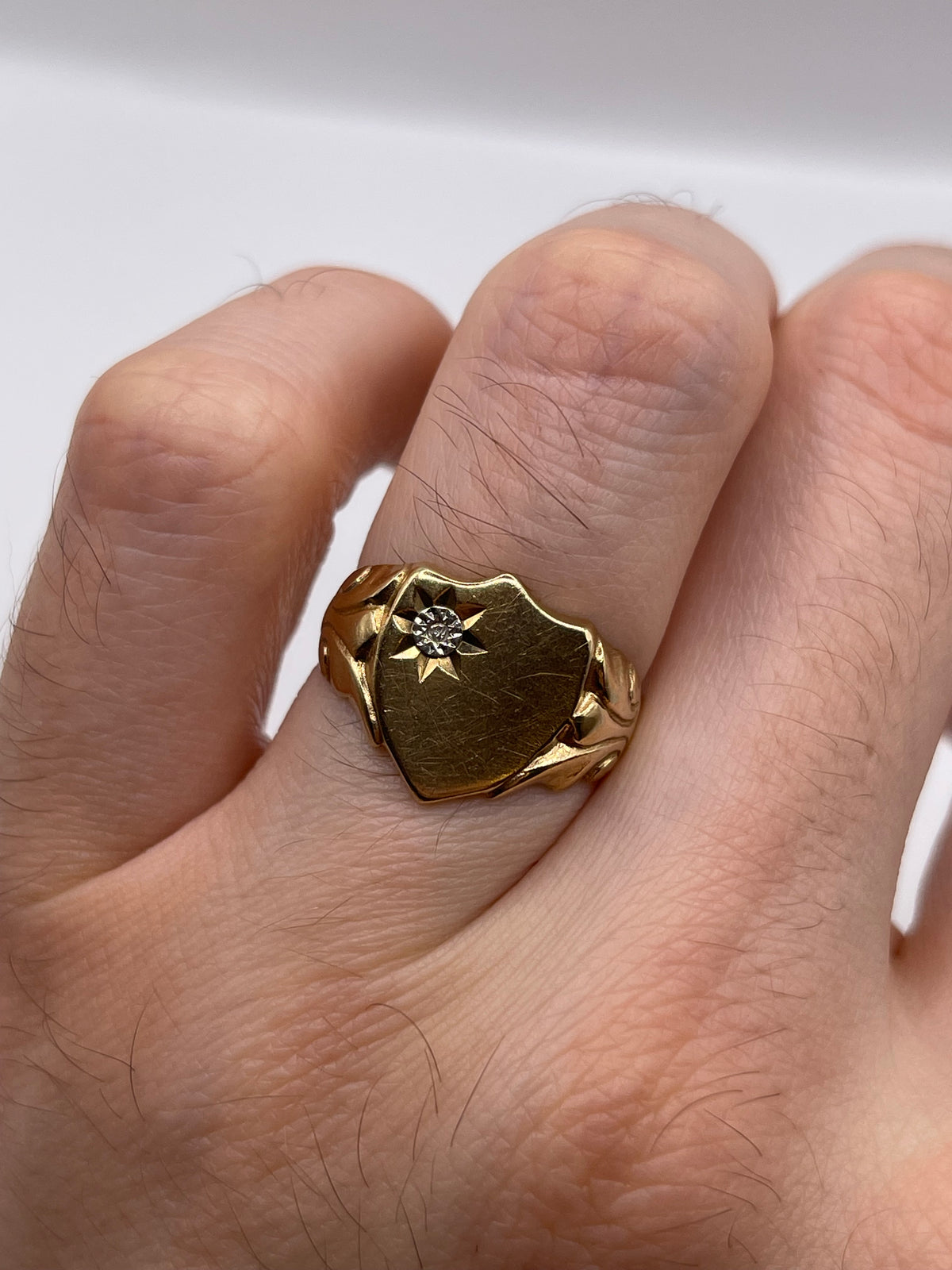 9ct gold diamond shield signet ring