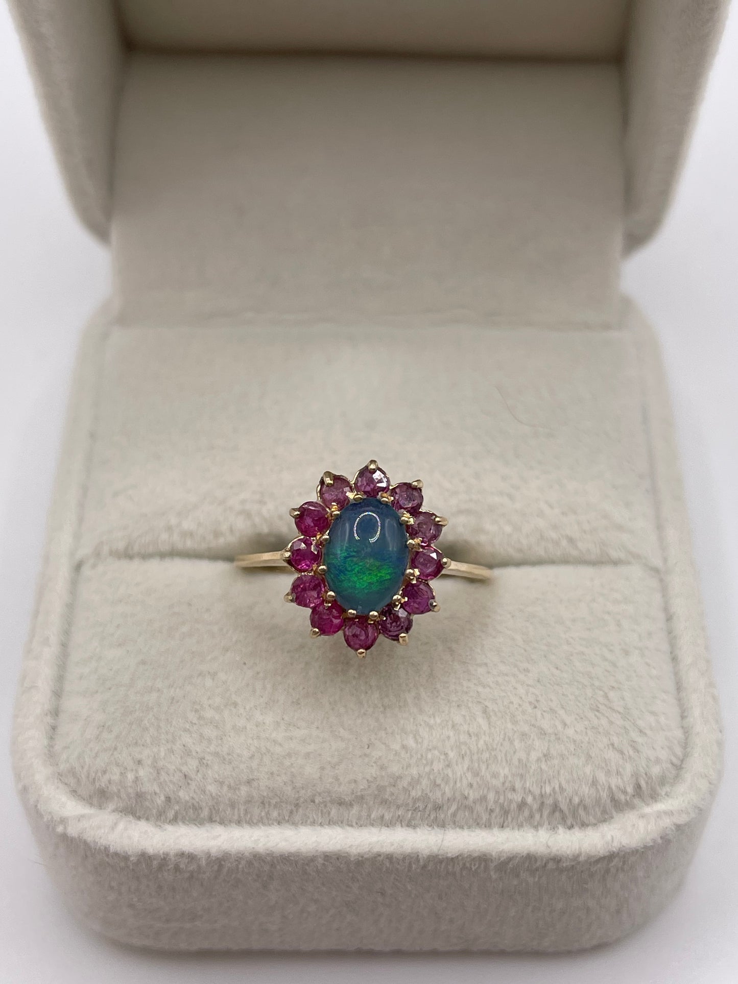 9ct gold black opal triplet and ruby ring