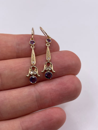 9ct gold amethyst and diamond earrings