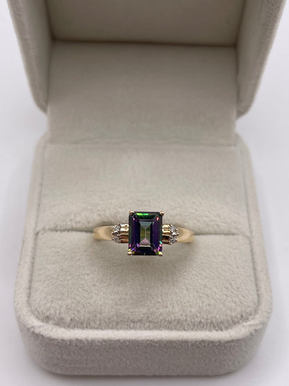 9ct gold mystic topaz and diamond ring