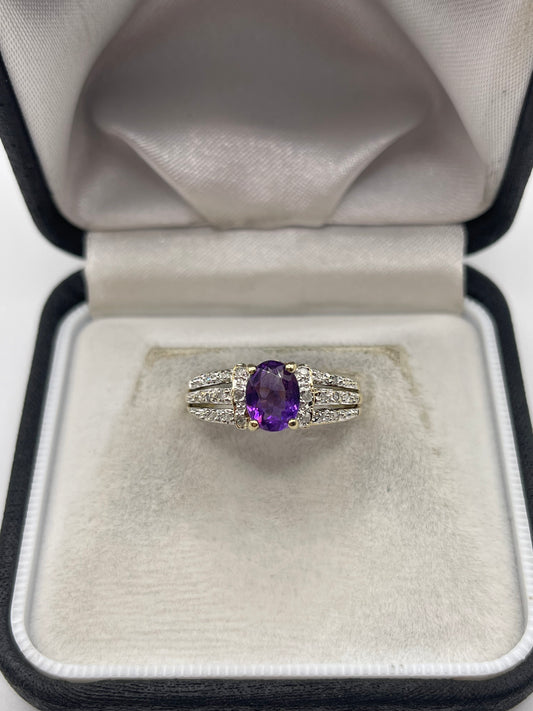9ct gold amethyst and diamond ring
