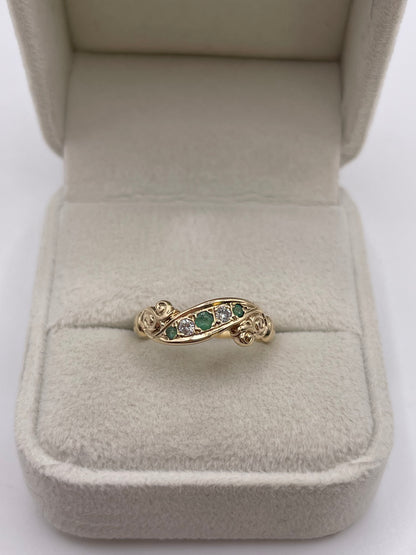9ct gold emerald and diamond ring