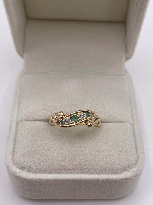 9ct gold emerald and diamond ring