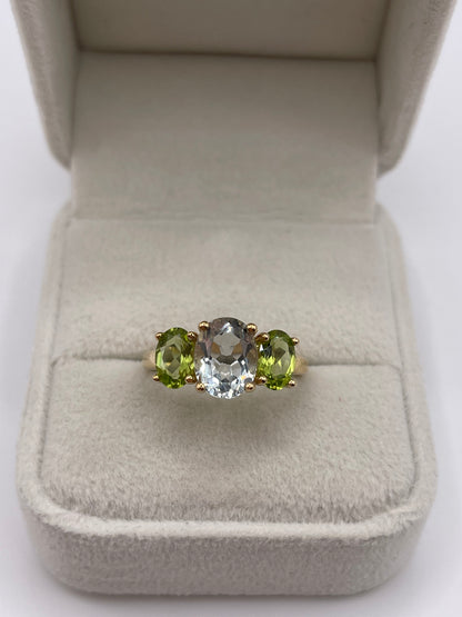 9ct gold green amethyst and peridot ring