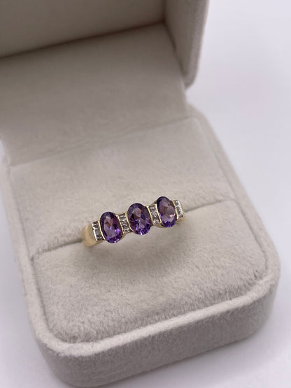 9ct gold amethyst and diamond ring