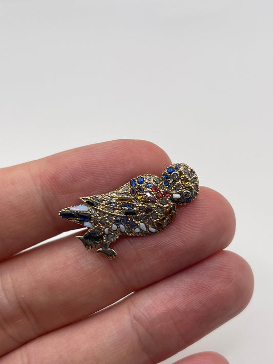 Antique 9ct gold mosaic owl brooch