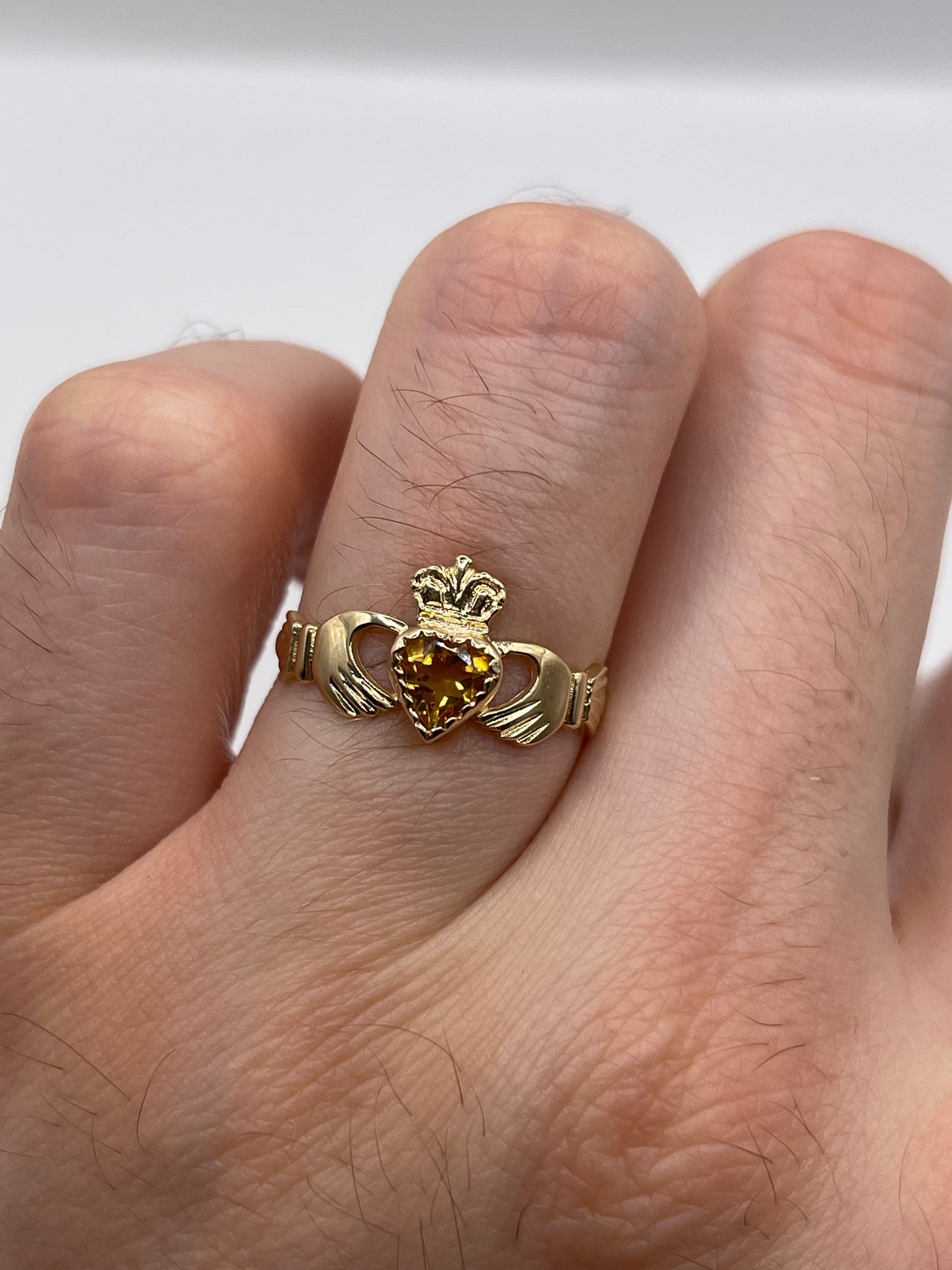 9ct gold citrine claddagh ring