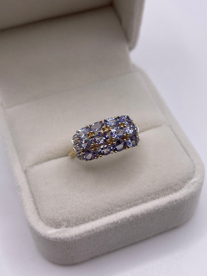 9ct gold tanzanite and diamond cluster ring