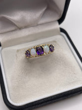 Load image into Gallery viewer, 9ct gold amethyst, opal and diamond ring
