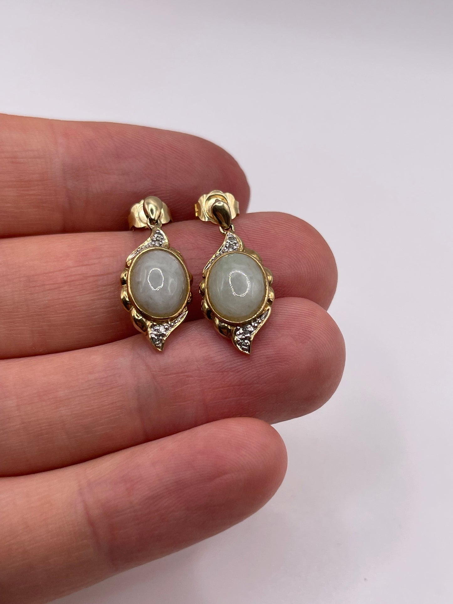9ct gold jade and diamond earrings