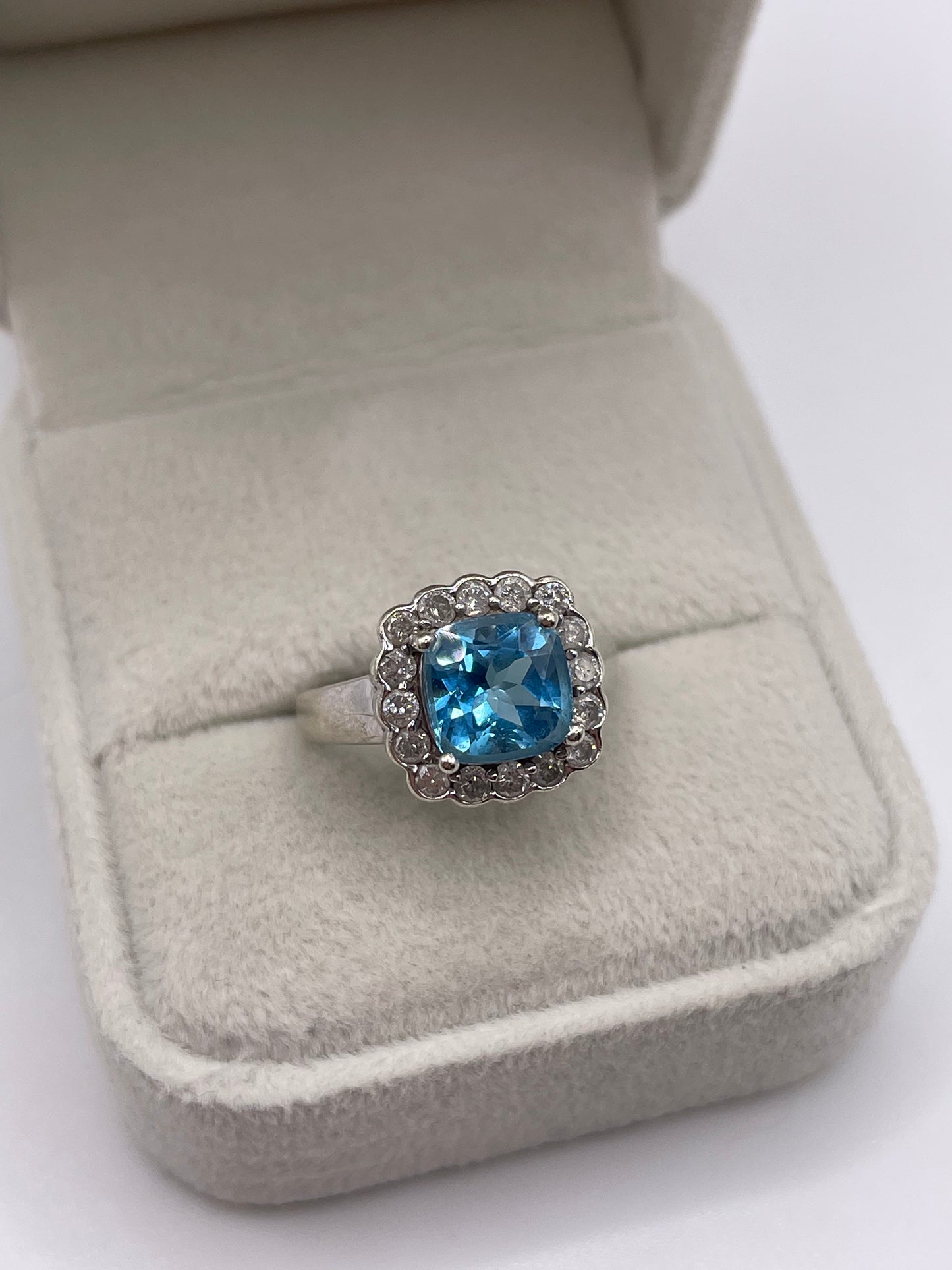 9ct white gold topaz and diamond ring