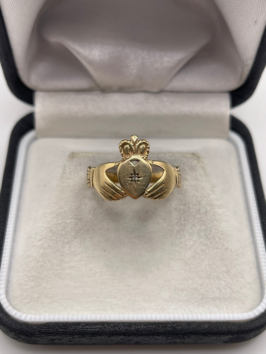 9ct gold diamond claddagh ring