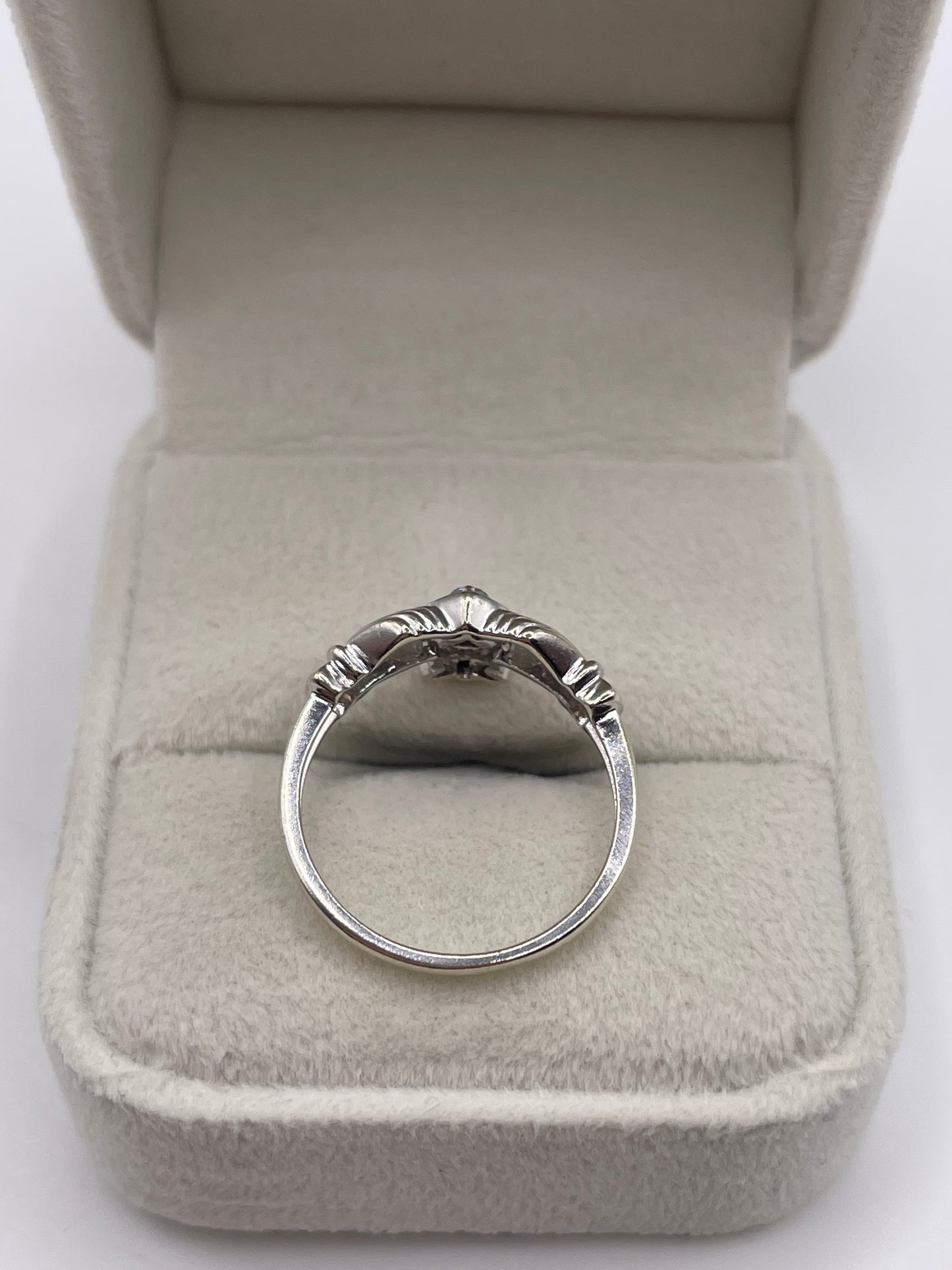 9ct white gold aquamarine and diamond claddagh ring