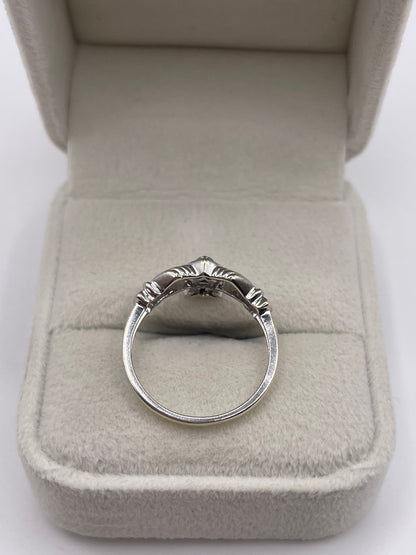 9ct white gold aquamarine and diamond claddagh ring