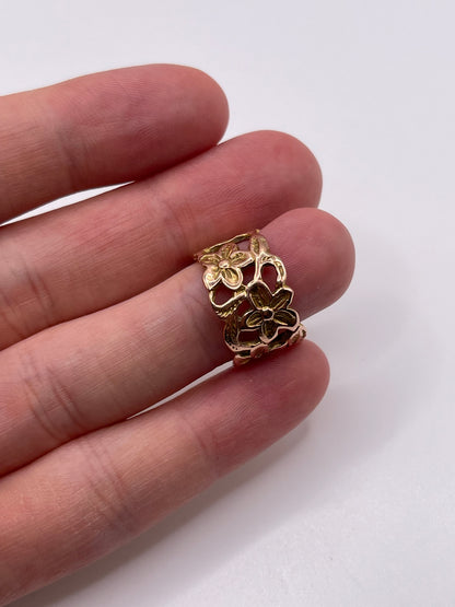 9ct two tone gold floral band