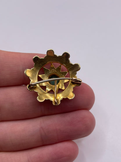 Antique 15ct gold turquoise and pearl brooch / pendant