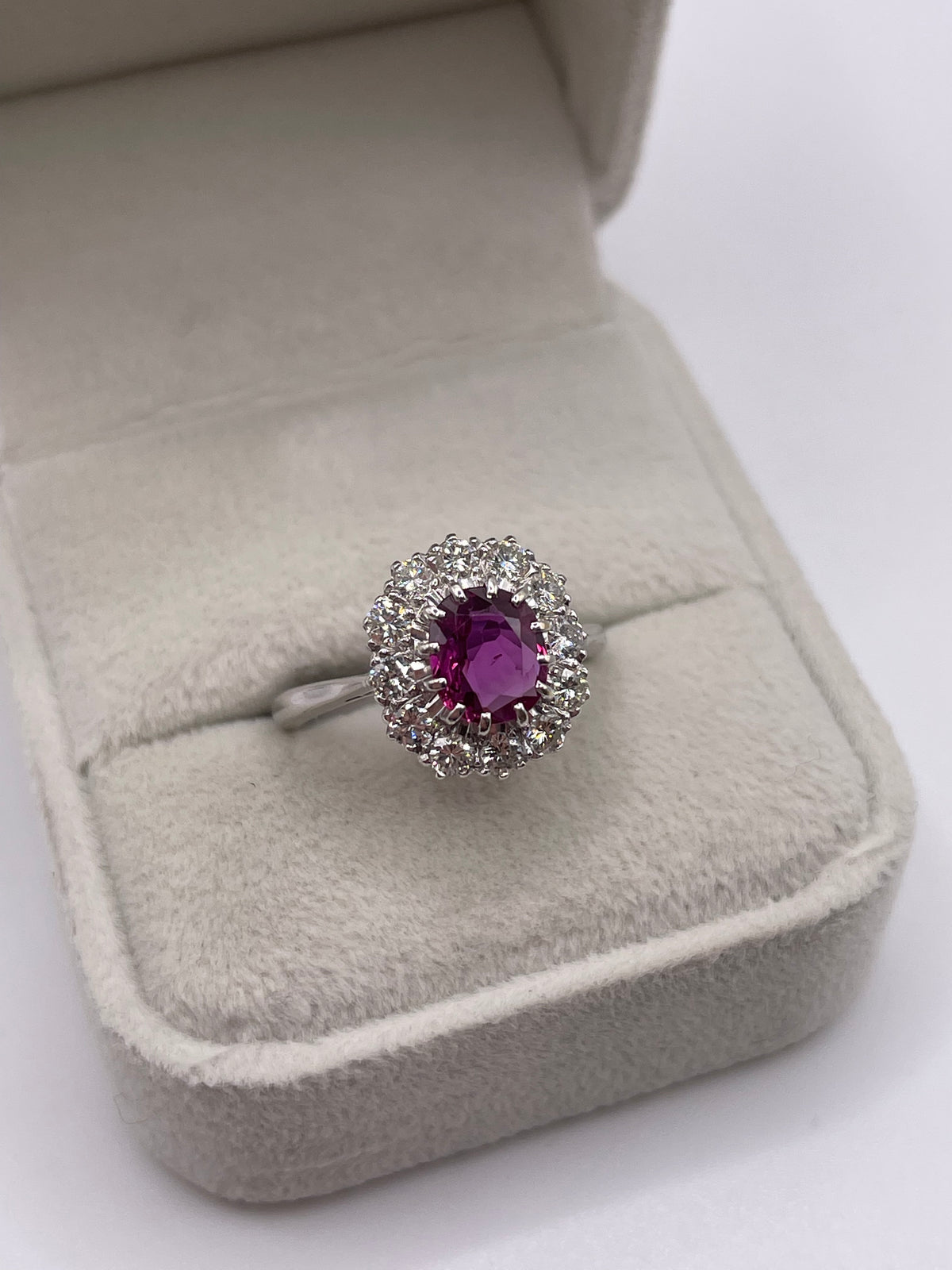 18ct white gold ruby and diamond ring