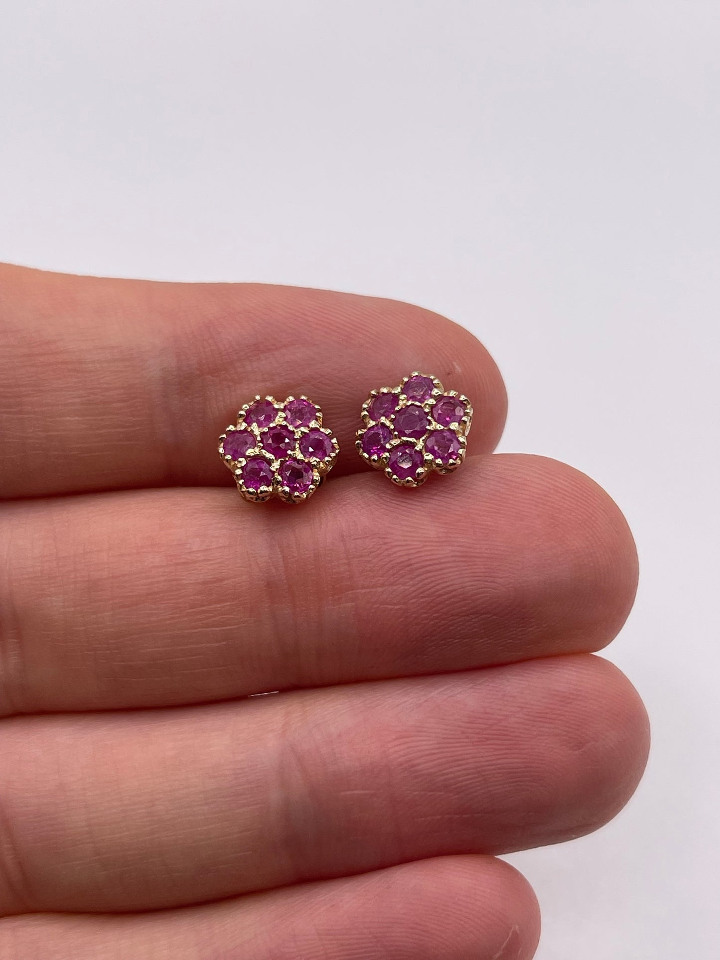 9ct gold ruby cluster earrings