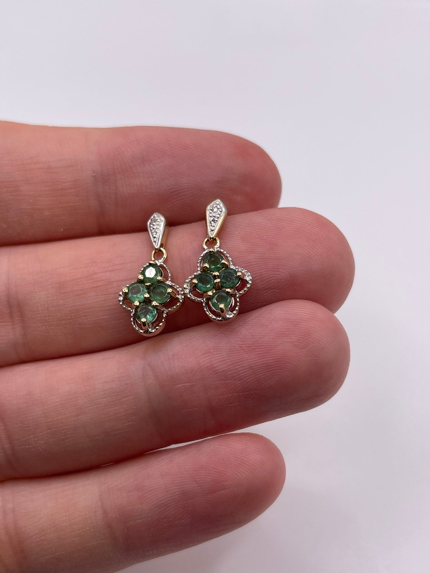 9ct gold emerald and diamond earrings