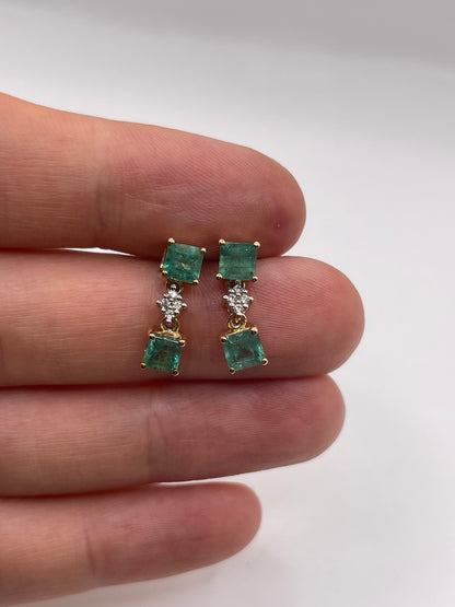 9ct gold emerald and zircon earrings