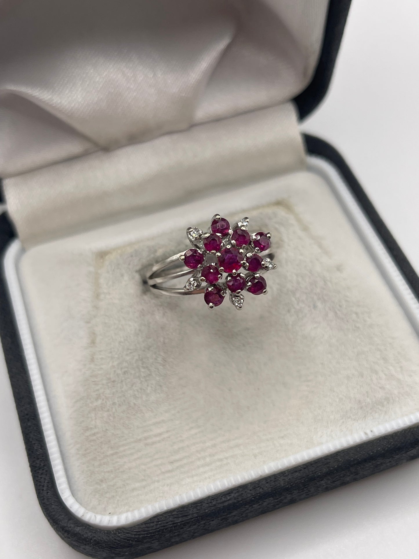 14ct white gold ruby and diamond ring
