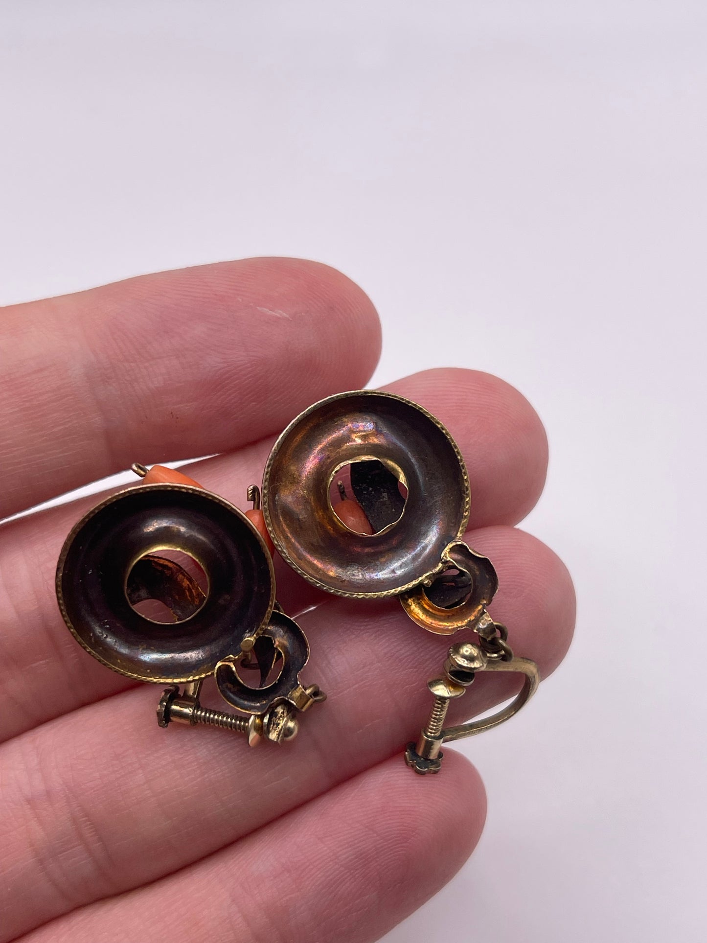 Antique 15ct gold coral earrings
