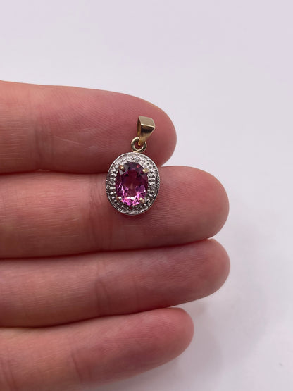 9ct gold pink topaz and diamond pendant