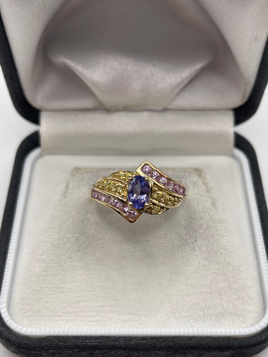 9ct gold tanzanite and sapphire ring