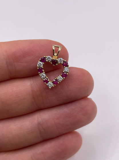 9ct gold ruby and cz heart pendant