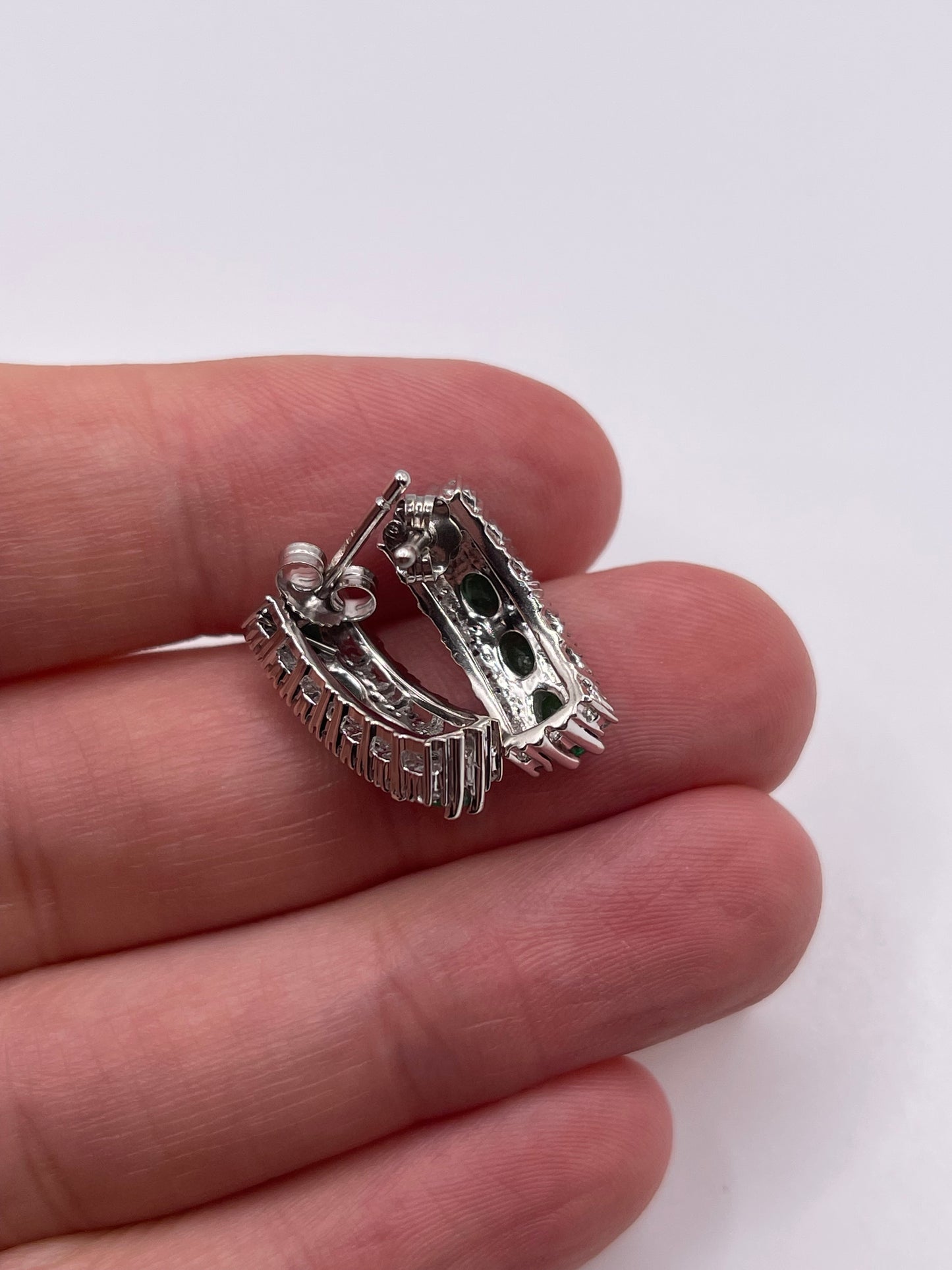 9ct white gold emerald and diamond earrings
