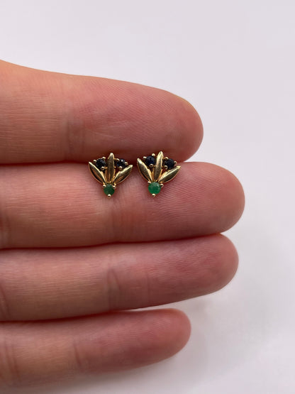 9ct gold sapphire and emerald earrings