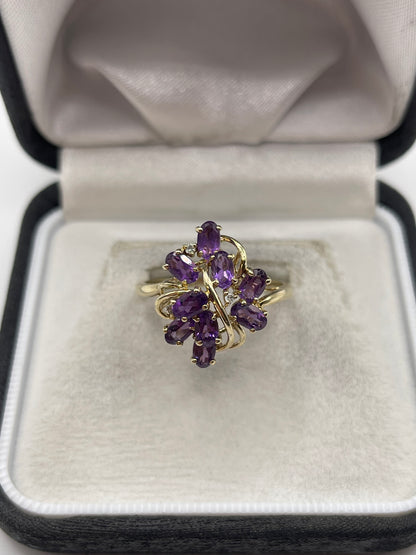 9ct gold amethyst and diamond ring