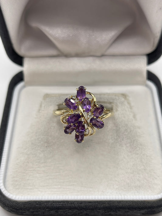 9ct gold amethyst and diamond ring