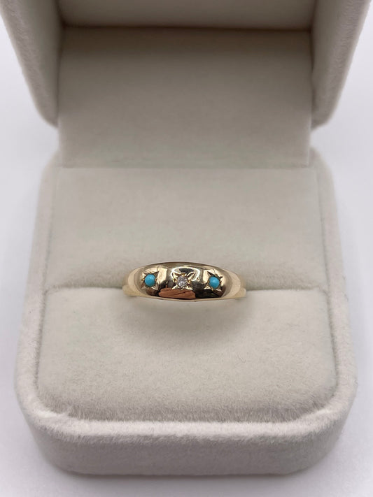 9ct gold turquoise and diamond gypsy ring