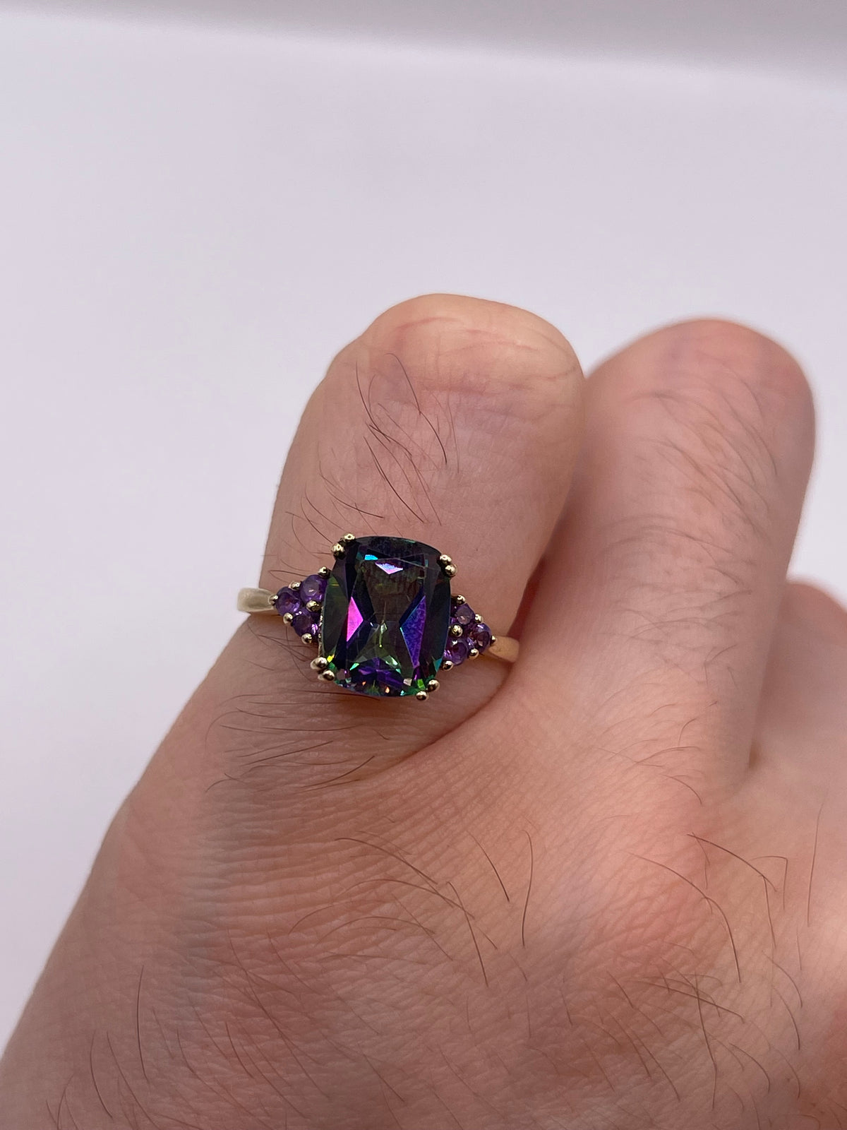 9ct gold mystic topaz and amethyst ring