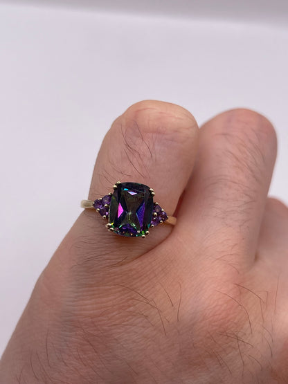 9ct gold mystic topaz and amethyst ring