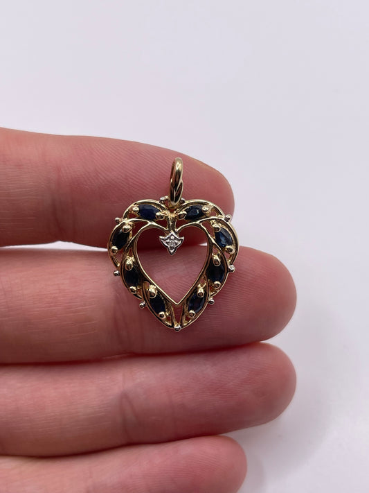 9ct gold sapphire and diamond heart pendant