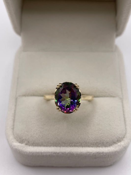9ct gold mystic topaz and diamond ring