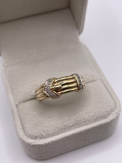 9ct gold diamond buckle ring