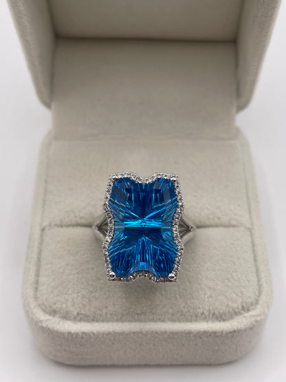 18ct white gold topaz and diamond ring